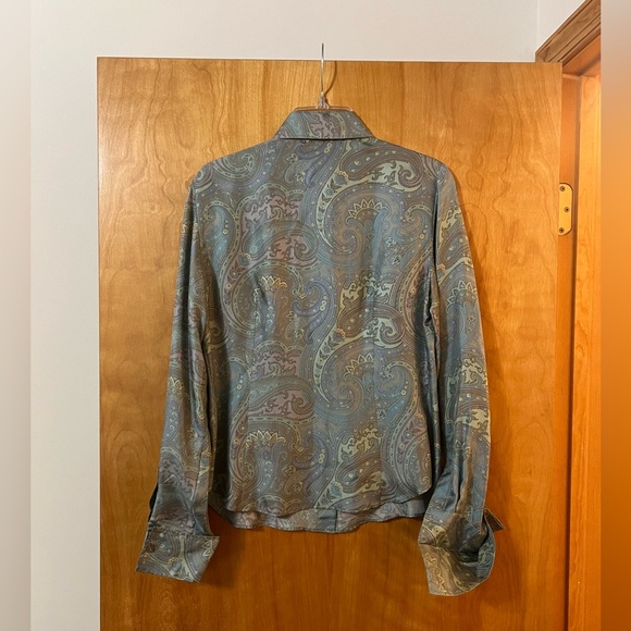 Lafayette 148 New York Button Up Short Muted Paisley Silk Long Sleeve Blouse 6 - Picture 15 of 15